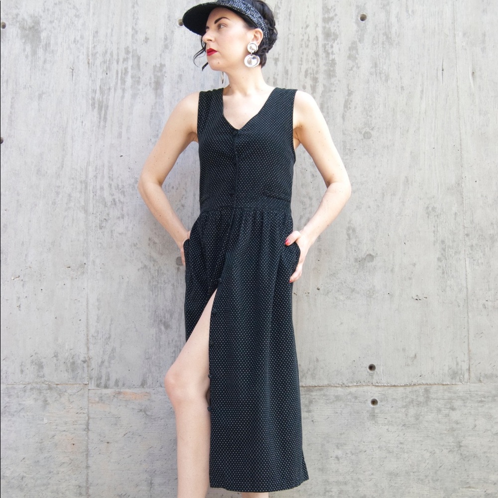 Vintage/ Black midi duster dress